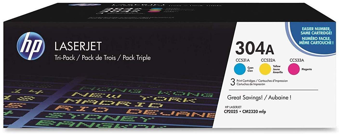 HP 304A | CC531A, CC532A, CC533A | 3 Toner Cartridges | Cyan, Yellow, Magenta