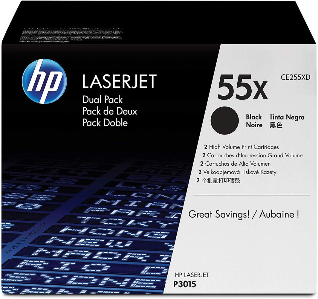 HP 55X | CE255XD | 2 Toner Cartridges | Black | High Yield