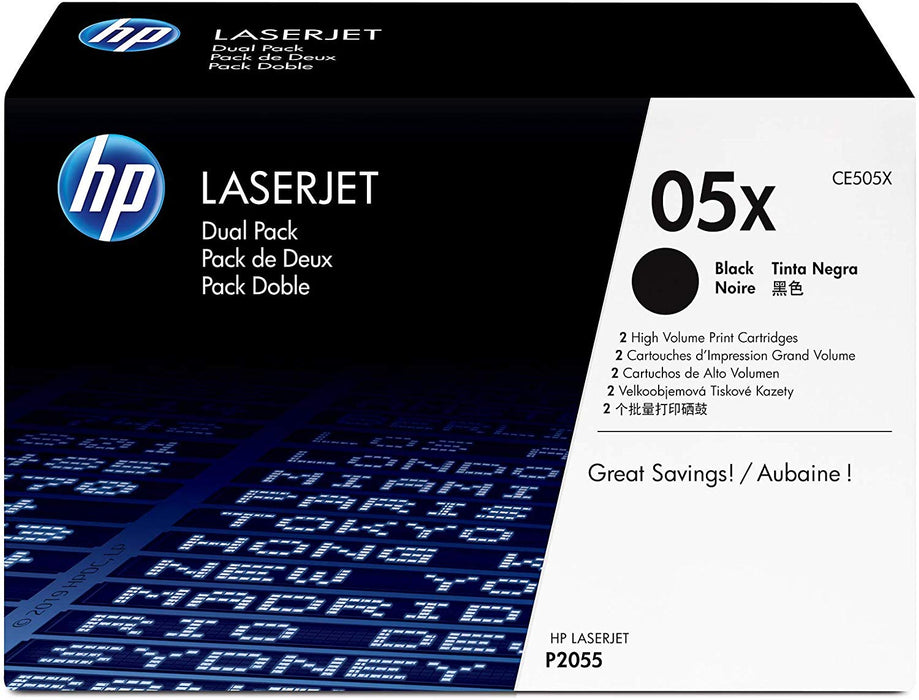 HP 05X | CE505XD | 2 Toner Cartridges | Black | High Yield