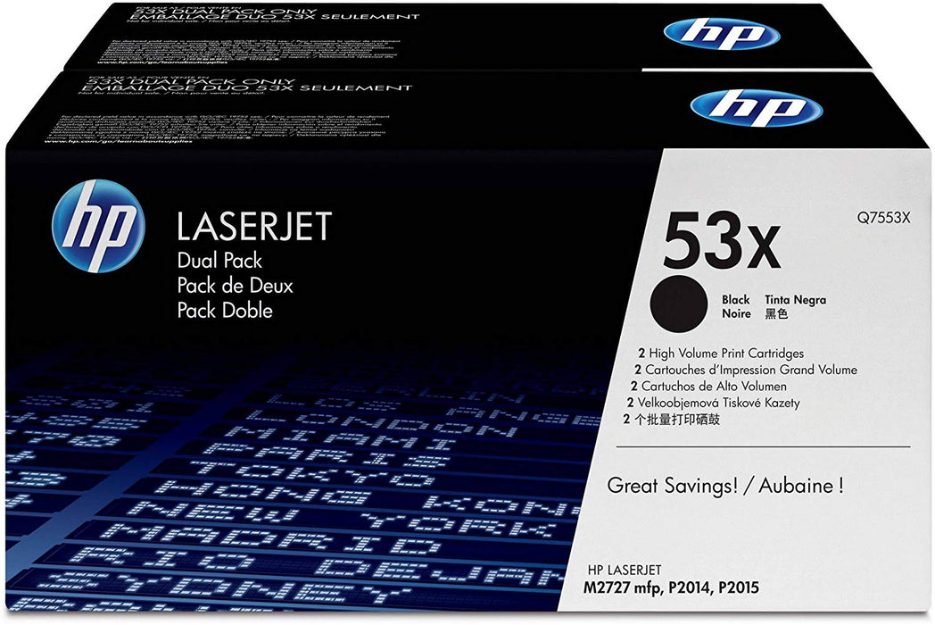 HP 53X (Q7553XD) Black High Yield Original LaserJet Toner Cartridges, 2 pack